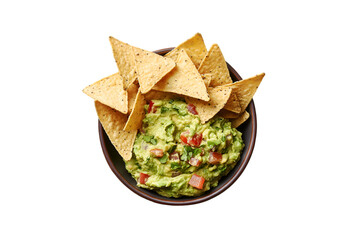 Delicious Guacamole with Tortilla Chips in a Bowl