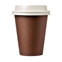 Studio shot of a disposable coffee cup with lid against a dark background