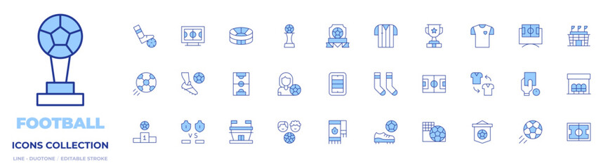 Football icons collection. Line Duotone style, editable stroke. soccer, vs, podium, american football, football field, soccer field, football team, football © Blockfine