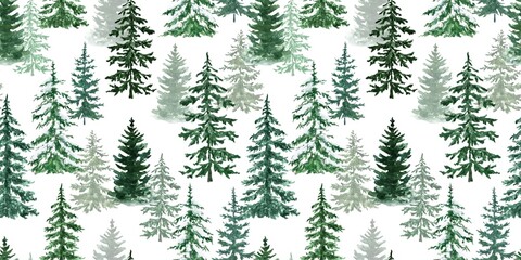 Winter Forest Seamless Pattern of Snowy Fir Trees