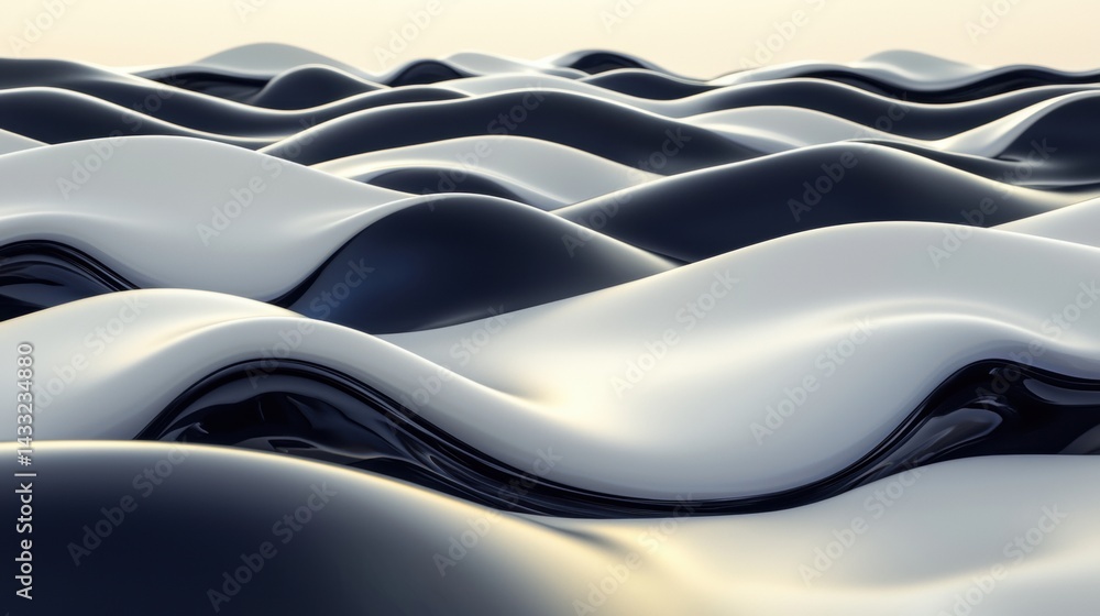Poster a 3d rendering of a wave-like surface with a gradient of black and white.