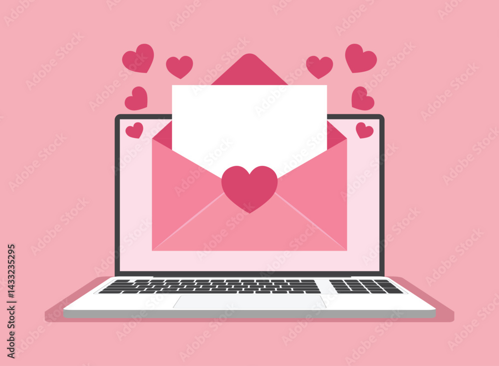 Aufkleber laptop with envelope icon in flat style. computer vector illustration on isolated background. email 