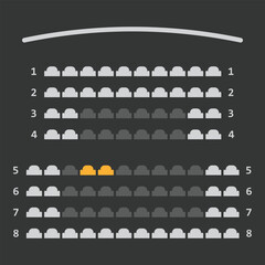 Seat cinema scheme icon in flat style. Online booking ticket vector illustration on isolated background. Places reservation sign business concept.