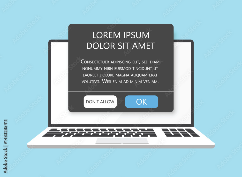 Poster laptop notification icon in flat style. computer vector illustration on isolated background. reminde