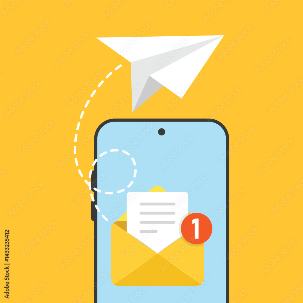 Poster send email from smartphone icon in flat style. paper plane vector illustration on isolated backgroun
