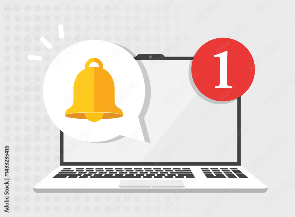 Poster laptop notification icon in flat style. computer vector illustration on isolated background. reminde