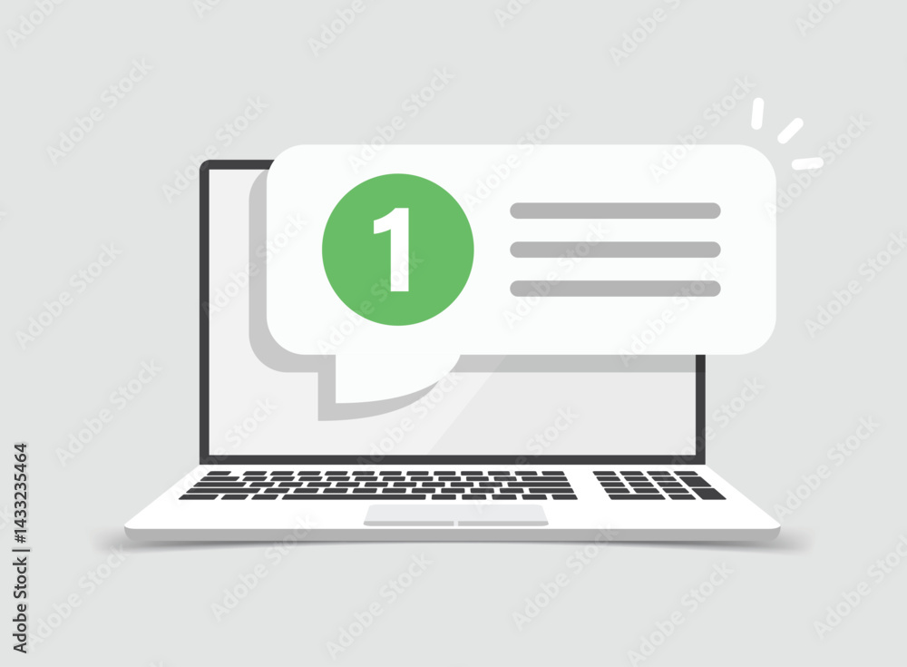 Poster laptop notification icon in flat style. computer vector illustration on isolated background. reminde