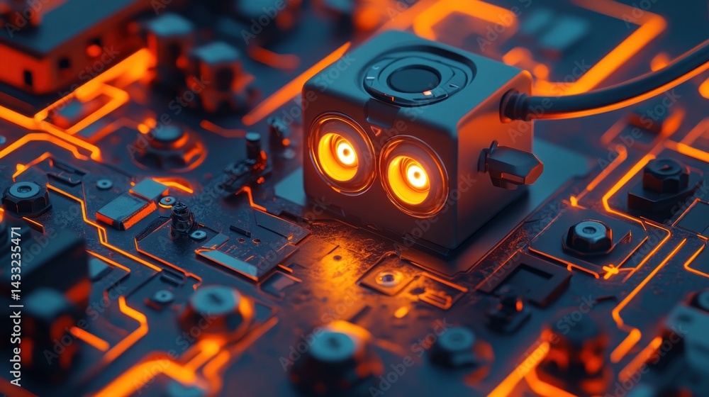 Poster futuristic circuit board with illuminated tech device
