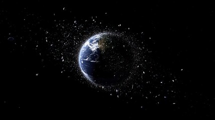 Naklejka premium Earth disintegrates amid debris, a dramatic depiction representing environmental destruction and potential planetary risk.
