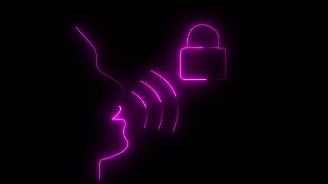 Glowing neon Voice Recognition icon on black man voice tala icon.  