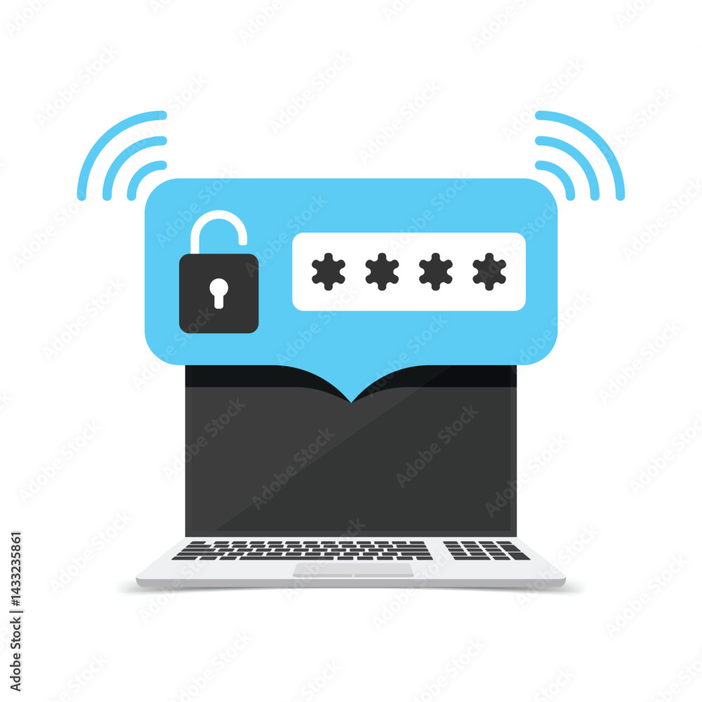 Poster laptop with account login icon in flat style. password form page vector illustration on isolated bac