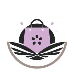 Abstract Shopping Bag Logo Design with Floral Elements and Stars