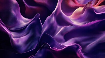 Obraz premium Abstract silk flows creating iridescent waves, gradient purple fabric folds smoothly, radiating luxurious elegance.