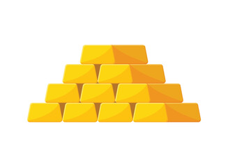 Gold bar stack icon in flat style. Golden ingot vector illustration on isolated background. Financial treasure sign business concept.