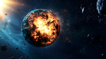 A large planet with a huge explosion in the middle. Generated using AI.