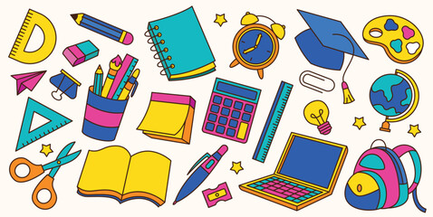 Set of hand drawn back to school element vector illustration