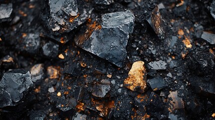 Dark Rocks with Golden Minerals