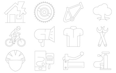 WebMinimal, Bicycle, Icon, Collection, Line Style, Set, Electric, Repair, Accessory, Symbols, Editable Stroke
