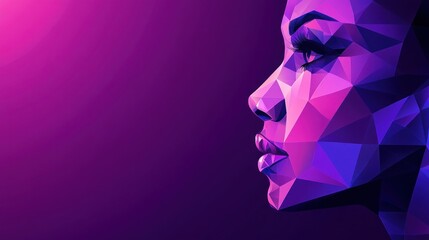 Geometric Woman Profile, Purple Gradient Background