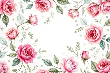 Delicate watercolor roses & leaves, repeat pattern, texture, wallpaper