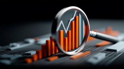 Magnifying glass emphasizes business growth chart showing significant upward trend in financial success