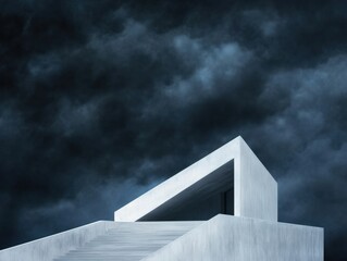Modern architecture under stormy sky