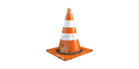 Orange Traffic Cone. Safety And Construction Zone Indicator Isolated On Transparent Background
