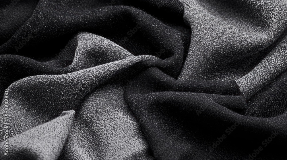 Poster a close-up view of a textured fabric with a black and gray color scheme.