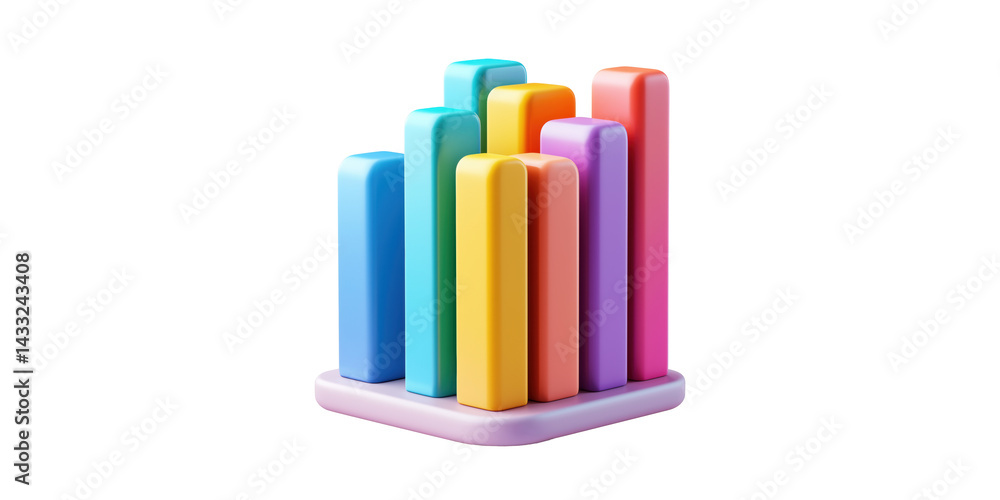 Poster colorful 3d bar graph illustration. data visualization and analytics concept isolated on transparent