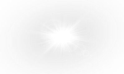 PNG yellow star flashed with sparkles sun isolated on white background. Soft glow without departing rays, sunlight with lens flare effect. PNG light effect.