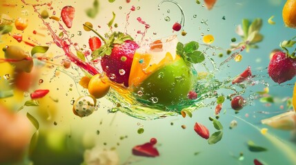 Fruit explosion in colorful abstract high-speed photography