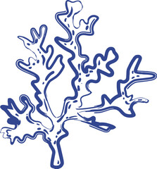 Outline blue Summer Coastal Illustration ,Hand drawn  summer Mood