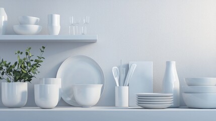 Modern armchair with green plant and sunlight on wall in minimalist elegant living space