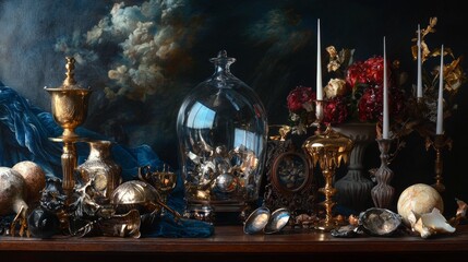 Dark Still Life with Antique Glassware