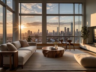 modren living room with  glass walls
