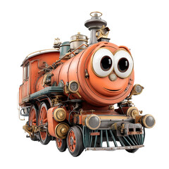 Fototapeta premium Friendly Orange Steam Locomotive with Big Eyes - Animated Train Character