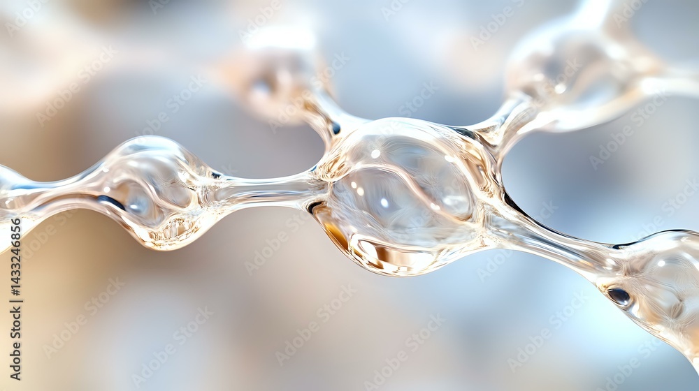 Poster macro photography of transparent liquid drops forming abstract chain pattern with light refraction a