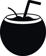 Refreshing Coconut Drink Icon Black and White Illustration