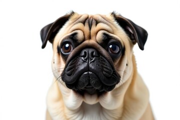 Obraz premium Close-up of a pug, isolated on white backdrop, dog, pug, pet