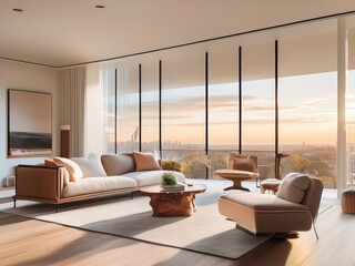 modren living room with  glass walls

