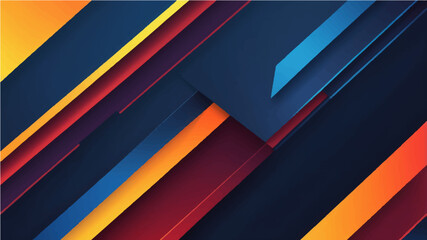 Fototapeta premium Gradient background features vibrant yellow, orange, red hues transitioning into deep blues. Diagonal lines create dynamic visual effect. Smooth color blending dominates composition. 