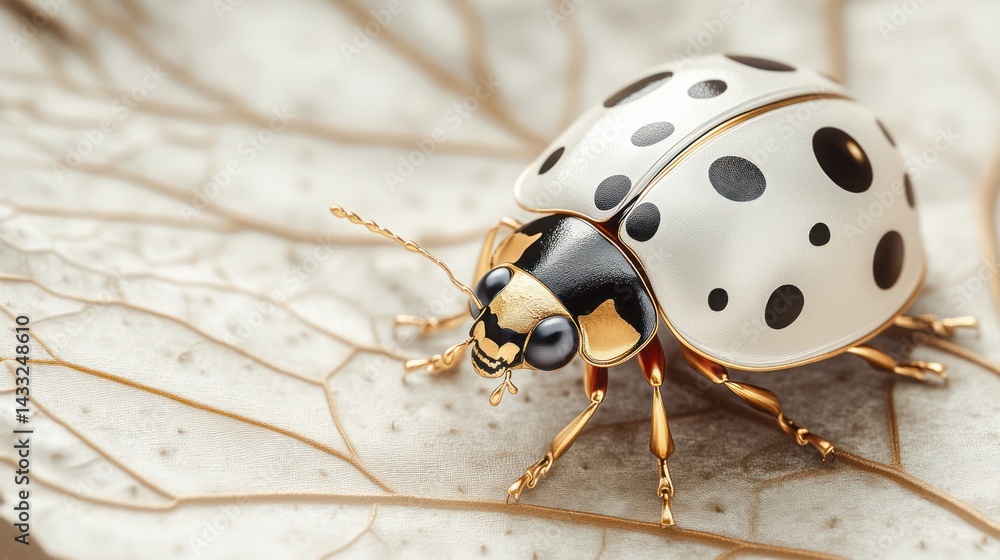 Poster ladybug on a leaf. close-up macro shot. natural light background. stock image