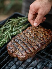 Delicious grilled meat, juicy steaks, and cheerful outdoor meals with friends captured in sunny