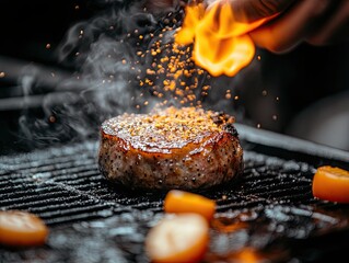 Delicious grilled meat, juicy steaks, and cheerful outdoor meals with friends captured in sunny