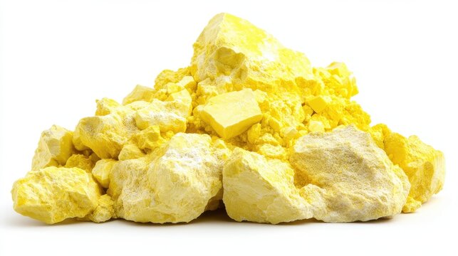 Sulfur crystals in bright yellow color, showcasing natural mineral formation used in various applications and industries - Powered by Adobe