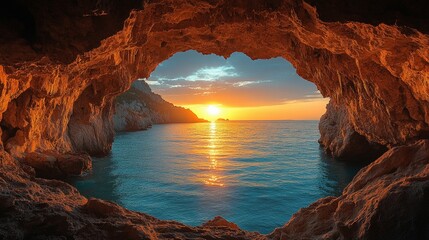 natural stone cave with sunlight filtering through 