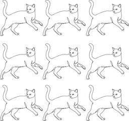 Vector illustration of  a black line art cat with white on white background. 