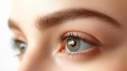Obraz premium Caucasian woman shows natural beauty, focusing on eye, lashes and skin in close up detail.