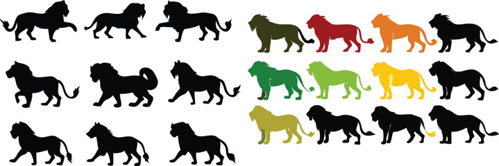 Fototapeta premium Male lion black silhouette icon vector flat collection
