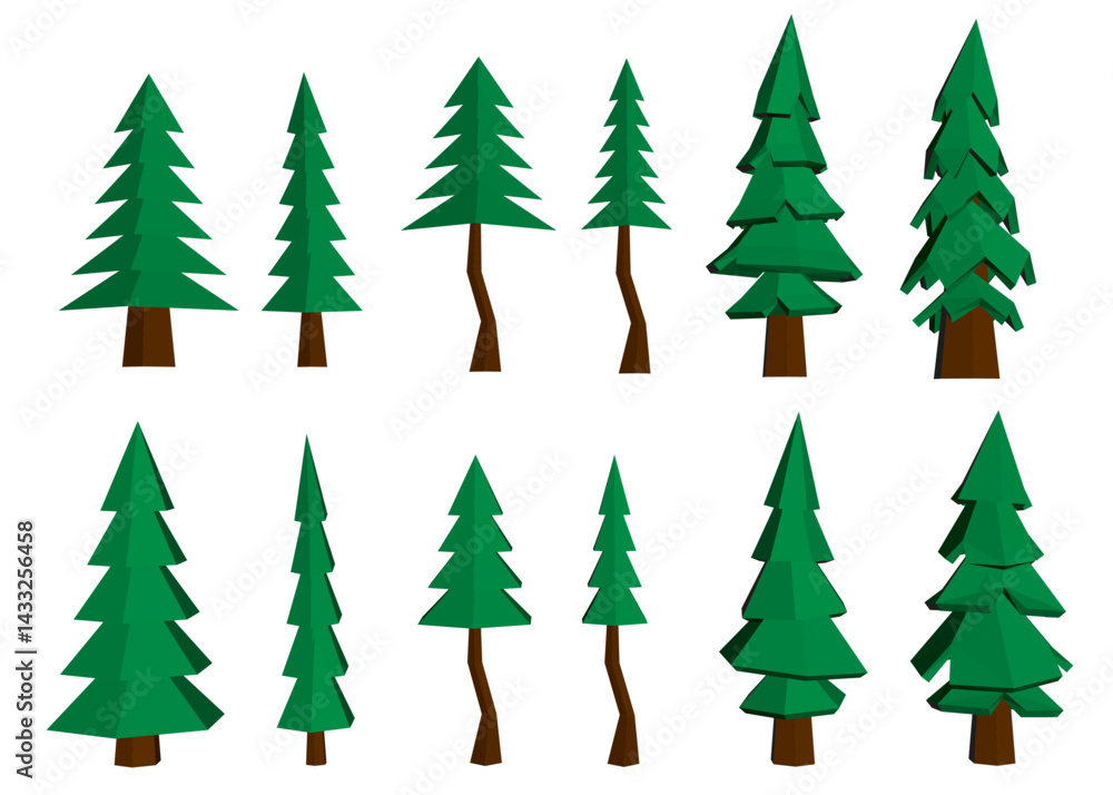 Poster a series of trees are shown in various sizes and positions. the trees are all green and have brown t